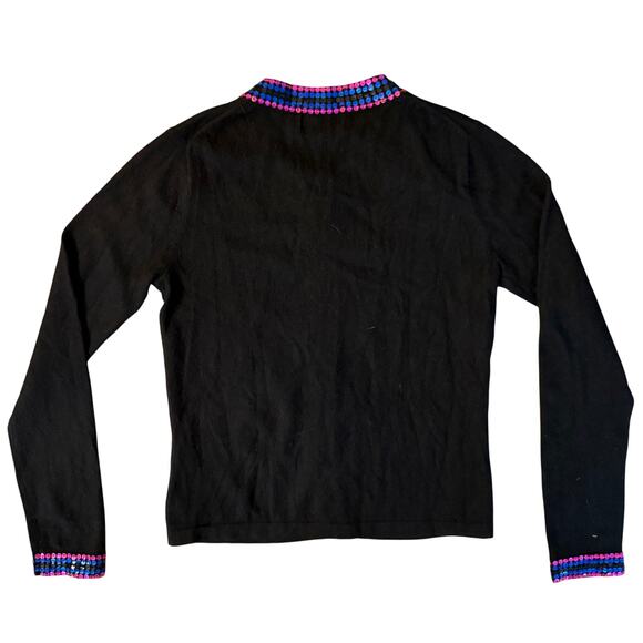 J. McLaughlin Black Sequin Trim Cardigan Sweater Small S Cashmere Cotton Blend - Picture 3 of 8